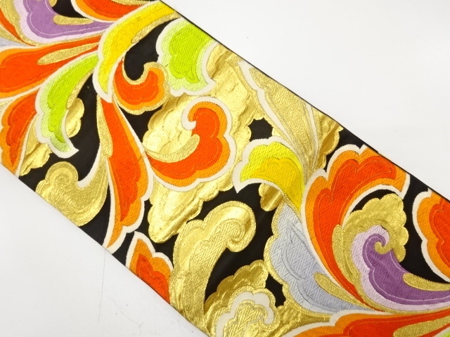 JAPANESE KIMONO / ANTIQUE FUKURO OBI / SILK / WOVEN CLOUD & ARABESQUE